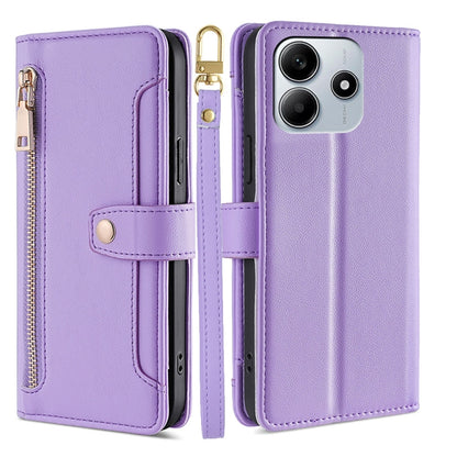 Sheep Texture Cross-body Zipper Wallet Leather Phone Case, For Redmi Note 14 5G, For Redmi Note 14 Pro 5G, For Redmi 14C 4G, For Redmi 13 4G