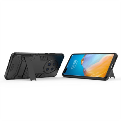 Black shockproof phone case in kickstand-style viewing angle