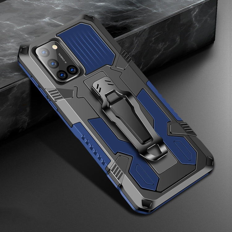 Rugged shockproof phone case with blue armor panel, TPU+PC, belt clip and kickstand