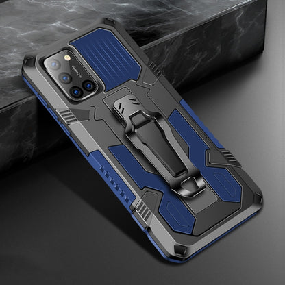 Rugged shockproof phone case with blue armor panel, TPU+PC, belt clip and kickstand