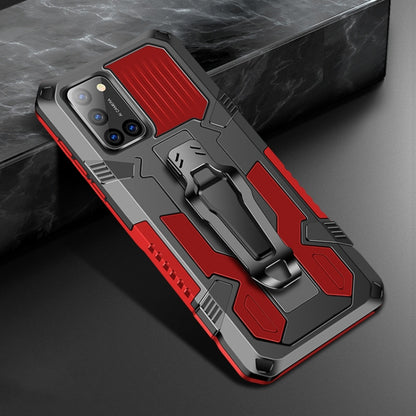 Rugged shockproof phone case with red armor panel, TPU+PC, belt clip and kickstand