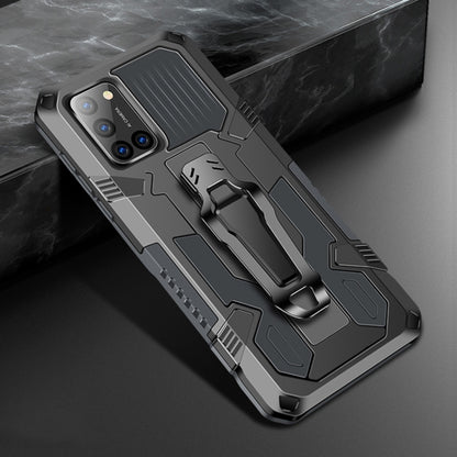 Rugged shockproof phone case with matte grey armor panel, TPU+PC, belt clip and kickstand