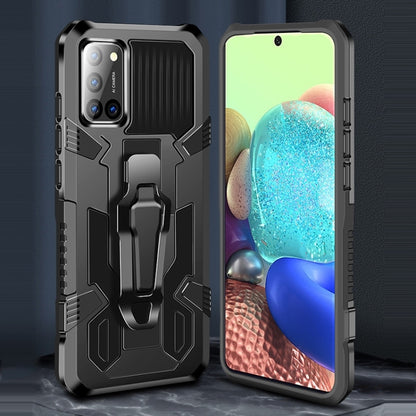 Shockproof protective phone case in black with rugged armor texture and camera protection