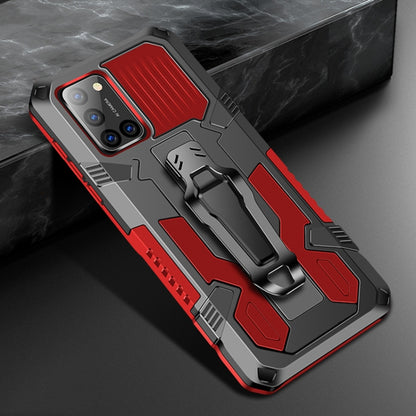 Shockproof protective phone case in red and black with rugged armor frame