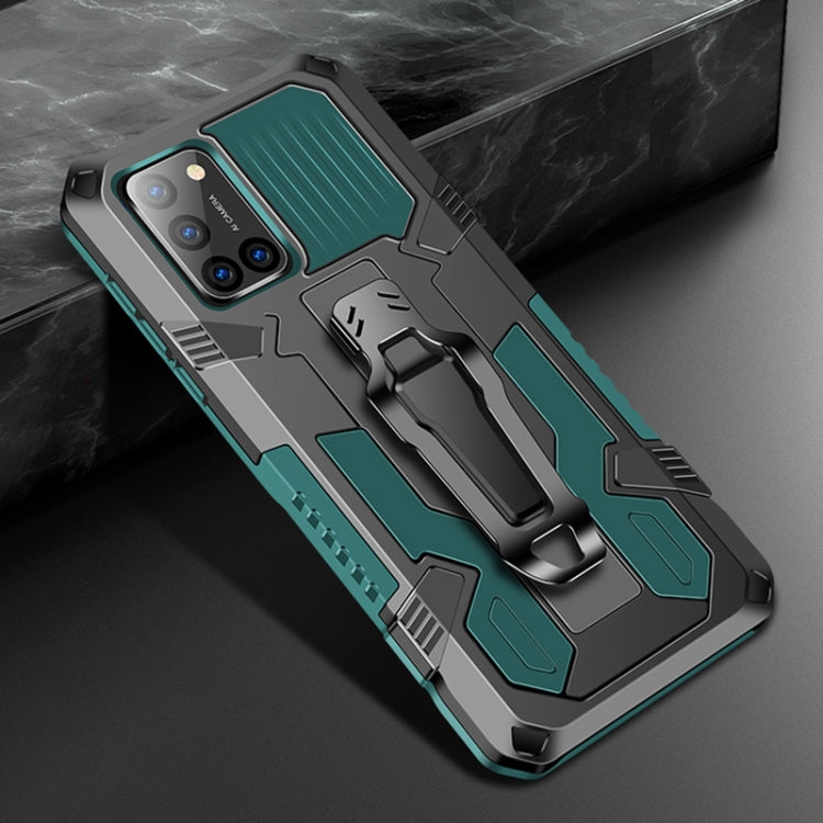 Shockproof protective phone case in army green and black with rugged armor frame