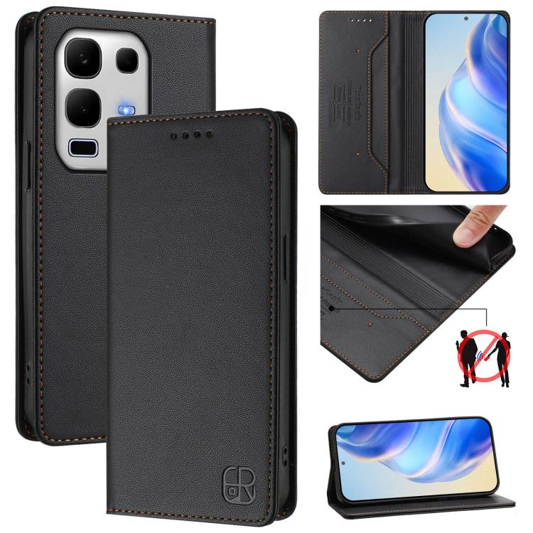 RC01 Dual-Folded Magnetic Suction RFID Leather Phone Case, For Infinix GT 50 Pro 5G, For Infinix Note Edge 5G, For Infinix Smart 20 4G, For Infinix Note 60 / 60 Pro, For Infinix Smart 10 Plus 4G, For Infinix Note 50s, For Infinix Hot 50i 5G / Smart 9 4...