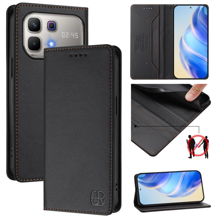 RC01 Dual-Folded Magnetic Suction RFID Leather Phone Case, For Infinix GT 50 Pro 5G, For Infinix Note Edge 5G, For Infinix Smart 20 4G, For Infinix Note 60 / 60 Pro, For Infinix Smart 10 Plus 4G, For Infinix Note 50s, For Infinix Hot 50i 5G / Smart 9 4...