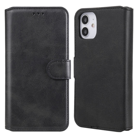 Black flip leather wallet case with side strap and cutout for dual camera
