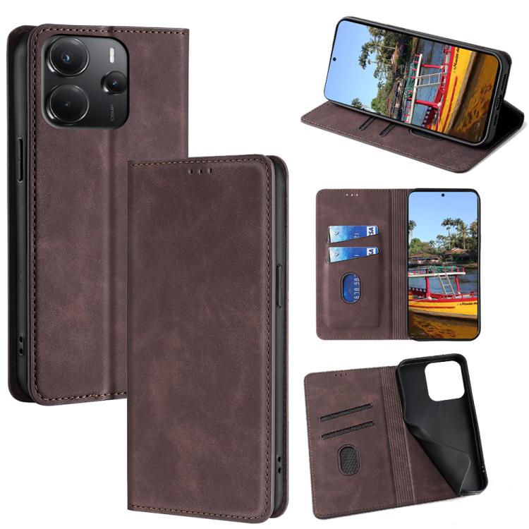 Skin Feel Magnetic Leather Phone Case, For Redmi A7 Pro 171mm / Poco C85x 5G, For Redmi Turbo 5 Max 5G / Poco X8 Pro Max 5G, For Redmi Turbo 5 5G / Poco X8 Pro 5G, For Redmi Note 15 Pro 4G Global 163.2mm, For Redmi A5 4G 171.7mm, For Redmi Note 14S 4G ...