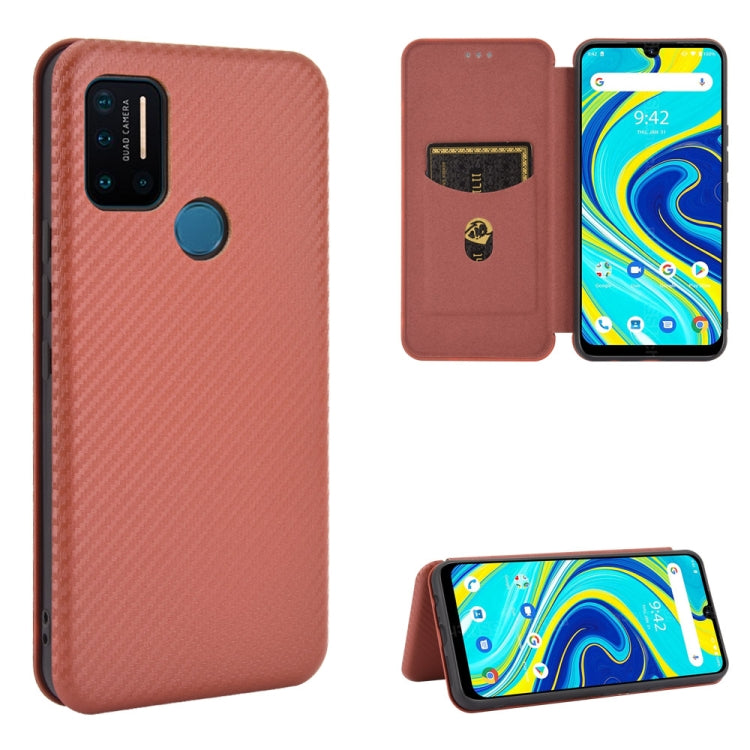 Brown carbon-fiber texture magnetic flip phone case with card slot, TPU/PC/PU