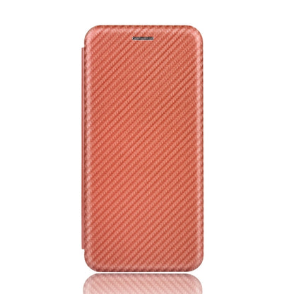Brown carbon-fiber texture magnetic flip phone case, front cover closed