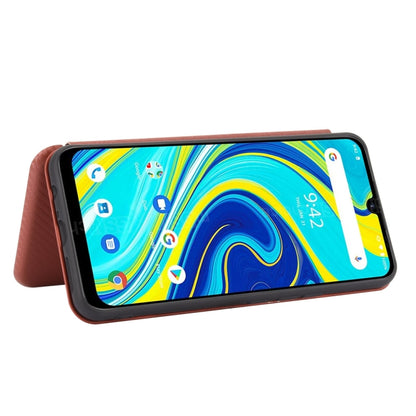 Brown carbon-fiber texture flip phone case with kickstand viewing angle