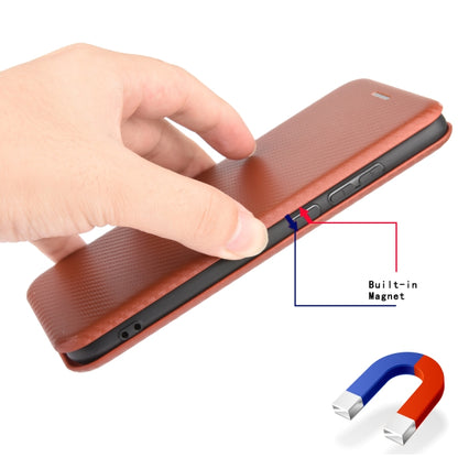 Brown magnetic flip phone case with built-in magnet shown on side