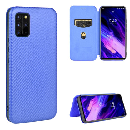 Blue carbon fiber-textured magnetic flip phone case with card slot and stand