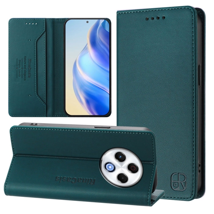 Dark green leather wallet phone case with foldover cover and card slots