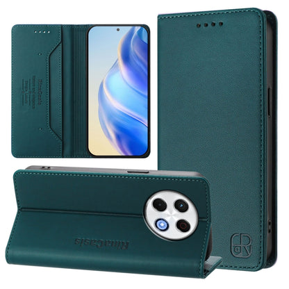 Dark teal dual-folding magnetic RFID leather phone case with card slots and kickstand