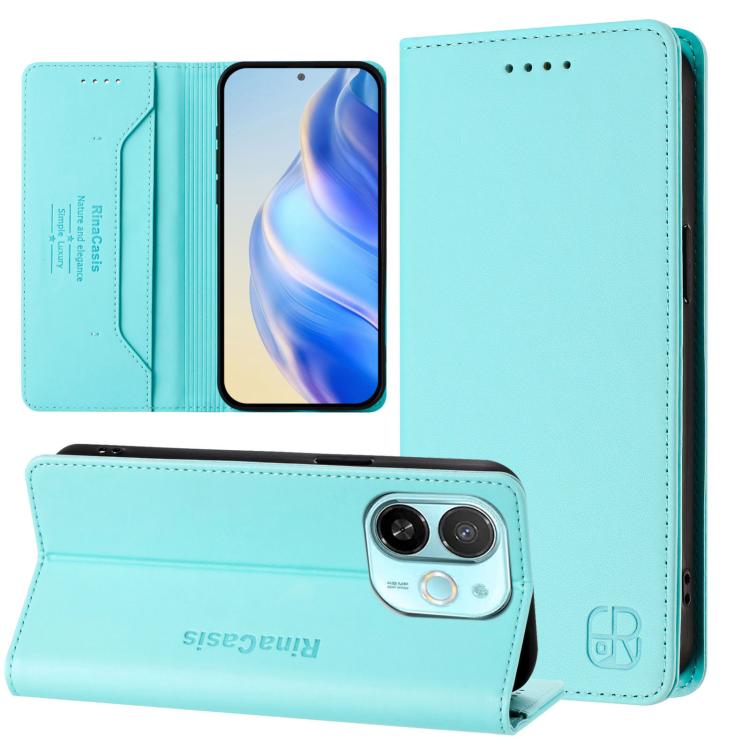 Light blue leather wallet phone case with foldover cover and card slots
