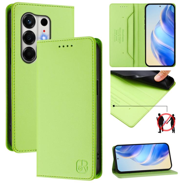 Grass green leather magnetic dual-fold phone case with front cover and cutout openings
