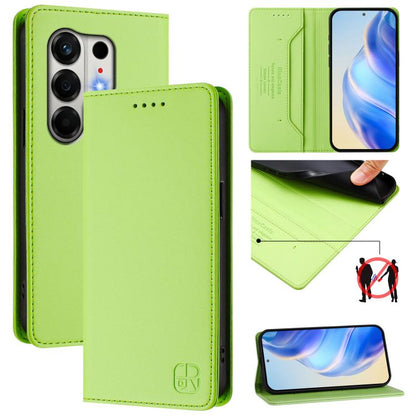 Grass green leather magnetic dual-fold phone case with front cover and cutout openings
