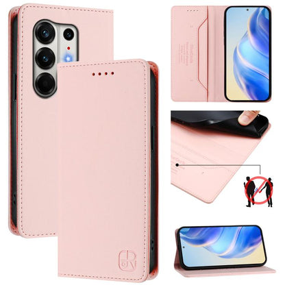 Pink dual-fold magnetic phone case with card-slot wallet cover and camera cutout