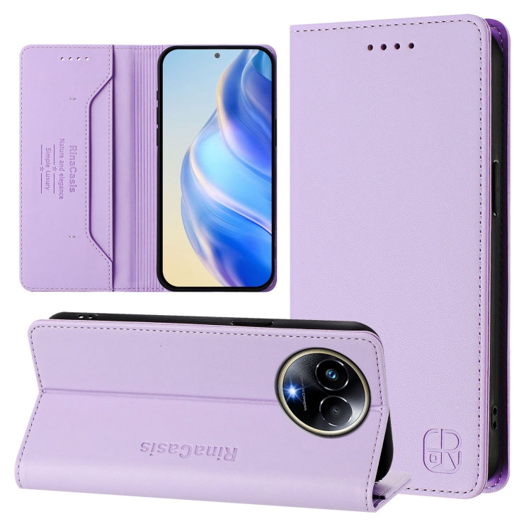 RC01 Dual-Folded Magnetic Suction RFID Leather Phone Case, For Realme GT 6 5G / GT 6T 5G Global, For Realme C63 / C61 4G Global, For Realme P1 Pro, For Realme 12+ 5G / Narzo 70 Pro 5G India, For Realme 12 5G Global, For Realme Note 50 4G / C51 4G / C53...
