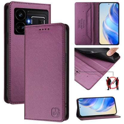 RC01 Dual-Folded Magnetic Suction RFID Leather Phone Case, For Realme GT 6 5G / GT 6T 5G Global, For Realme C63 / C61 4G Global, For Realme P1 Pro, For Realme 12+ 5G / Narzo 70 Pro 5G India, For Realme 12 5G Global, For Realme Note 50 4G / C51 4G / C53...