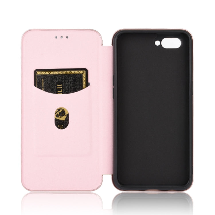 Pink magnetic flip phone case with card slot window and inner hard back panel