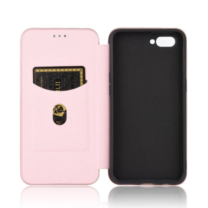 Pink magnetic flip phone case with card slot window and inner hard back panel