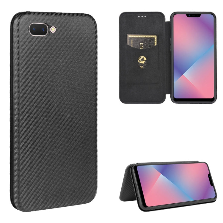 Black carbon-fiber texture magnetic flip phone case with card slot flap and phone back protection