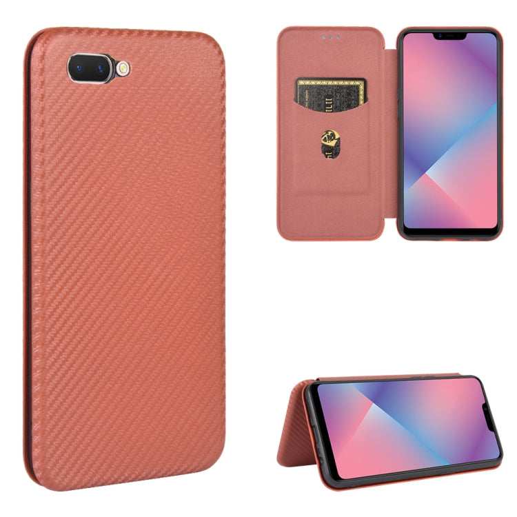 Pink carbon-fiber texture magnetic flip phone case with card slot, stand view