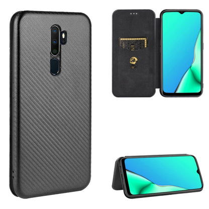 Black carbon fiber texture magnetic flip phone case with card slot and stand