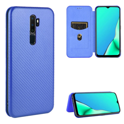 Blue carbon fiber texture magnetic flip phone case with card slot and stand