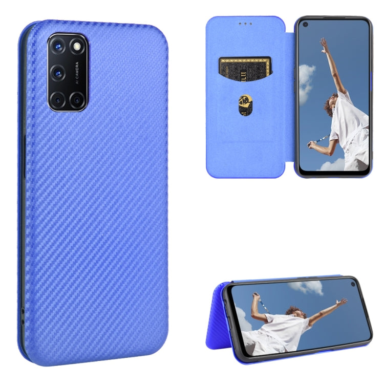Royal blue carbon fiber texture magnetic flip phone case with card slot and stand