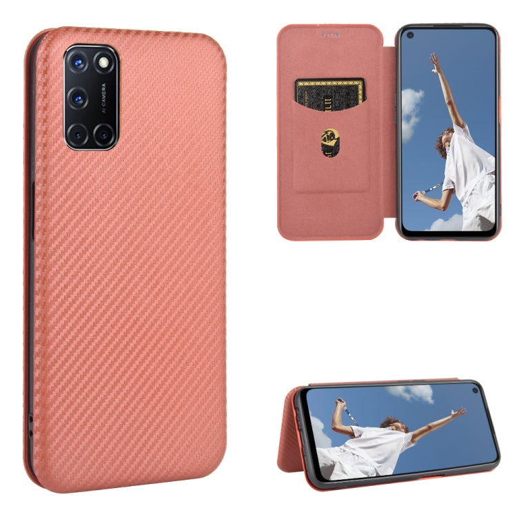 Pink carbon-fiber texture magnetic flip phone case with card slot and stand cover