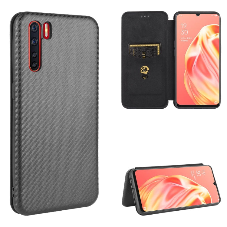 Black carbon-fiber texture magnetic flip phone case with card slot and stand cover