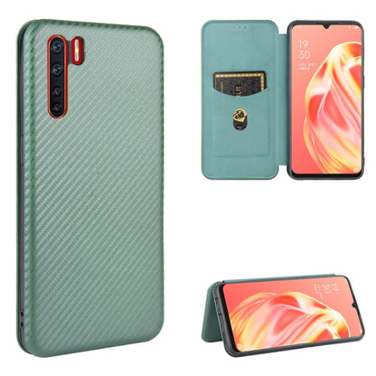 Green carbon-fiber texture magnetic flip phone case with card slot and stand cover