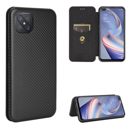 Black carbon-fiber texture magnetic flip phone case with card slot and kickstand cover