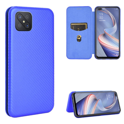 Bright blue carbon-fiber texture magnetic flip phone case with card slot and stand