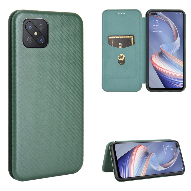 Green carbon-fiber texture magnetic flip phone case with card slot and stand cover