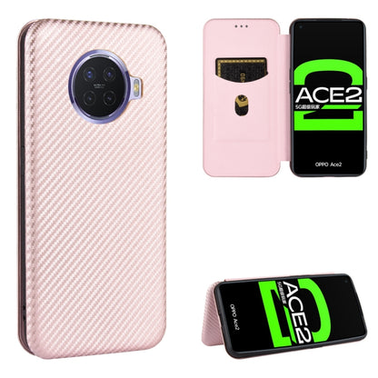Pink carbon-fiber textured magnetic flip phone case with card slot and stand