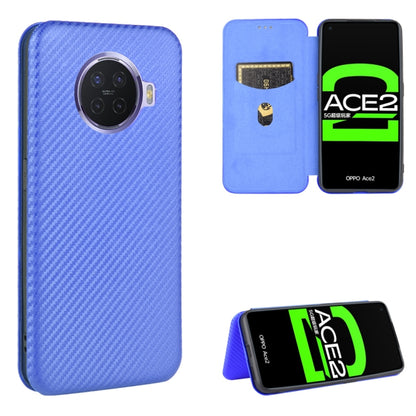Blue carbon-fiber textured magnetic flip phone case with card slot and stand