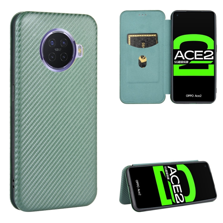 Green carbon-fiber textured magnetic flip phone case with card slot and stand