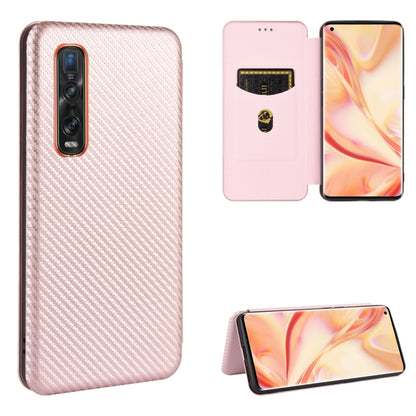 Light pink carbon-fiber textured magnetic flip phone case with card slot and stand