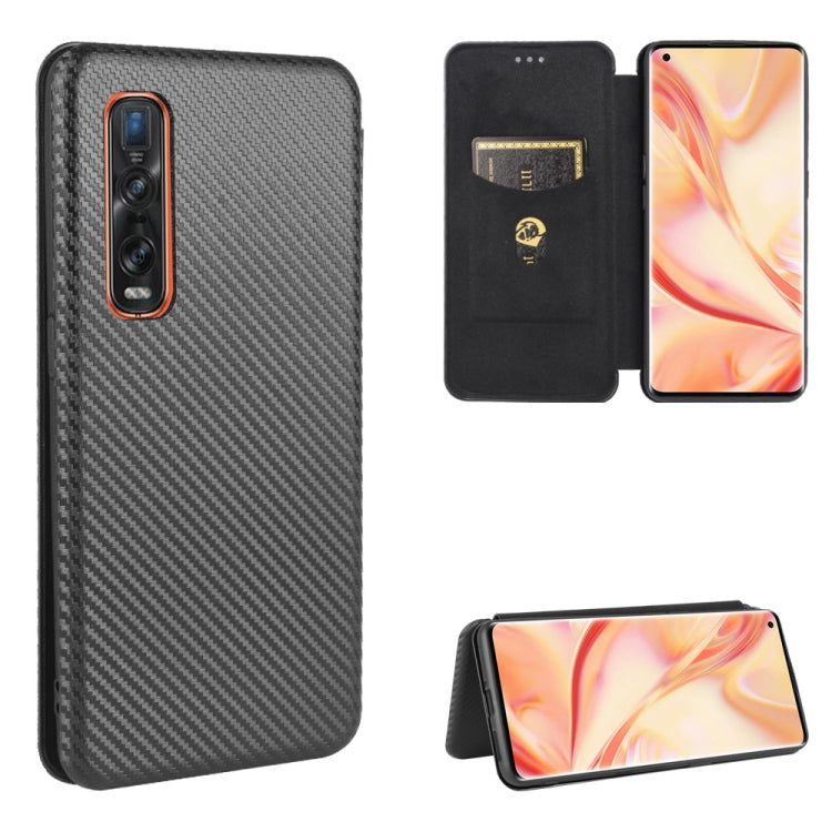 Dark gray carbon-fiber textured magnetic flip phone case with card slot and stand