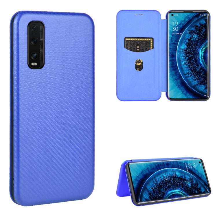 Blue carbon fiber textured magnetic flip phone case with card slot and stand view