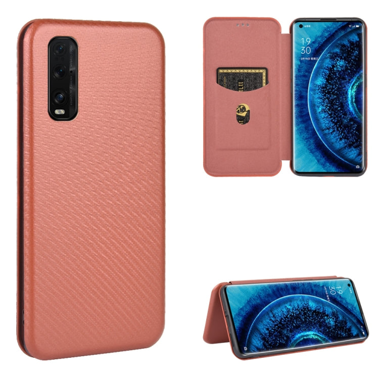 Coral pink carbon fiber textured magnetic flip phone case with card slot and stand view