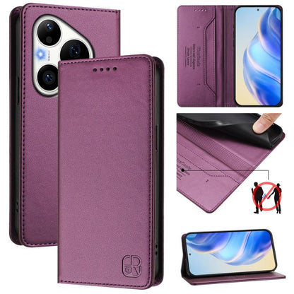 RC01 Dual-Folded Magnetic Suction RFID Leather Phone Case, For Huawei nova 16z / 15 / 14, For Huawei nova 16, For Huawei Pura 90 Pro Max 5G, For Huawei Pura 90 Pro 5G, For Huawei Mate 70 Air 5G, For Huawei Mate 70 Pro, For Huawei Mate 70               ...