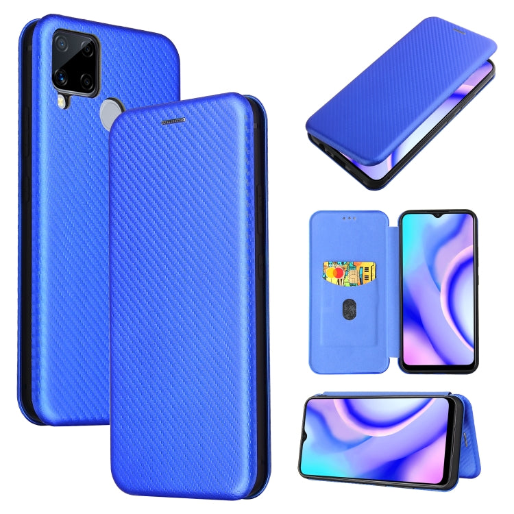 Carbon fiber texture magnetic flip phone case with card slot, royal blue.