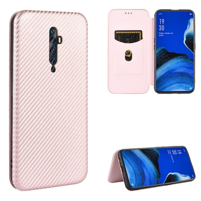 Carbon fiber texture magnetic flip phone case with card slot, light pink.