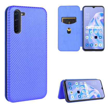 Blue carbon fiber texture magnetic flip phone case with card slot and stand view